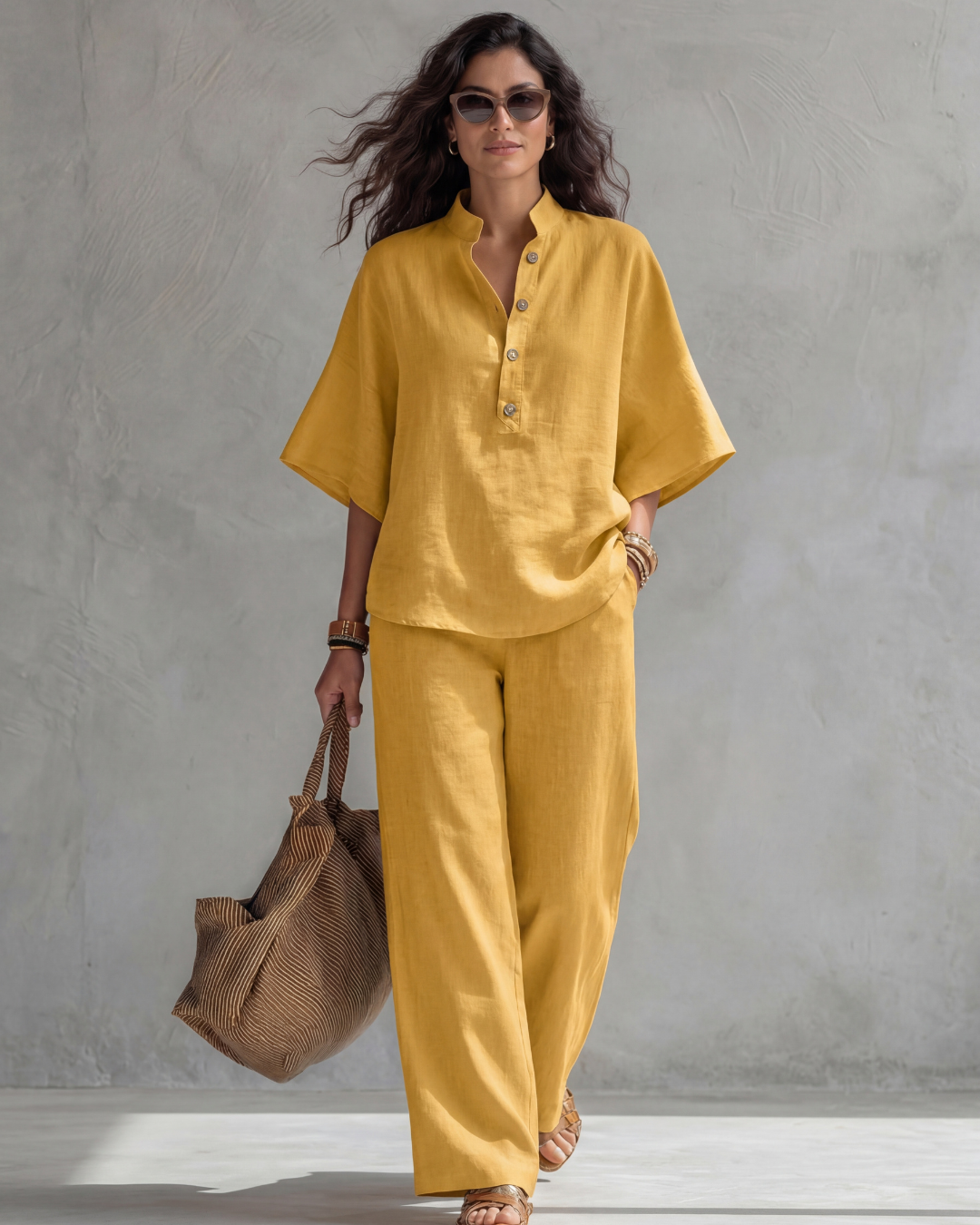 Elena | Conjunto Mujer de Algodón y Lino Verde