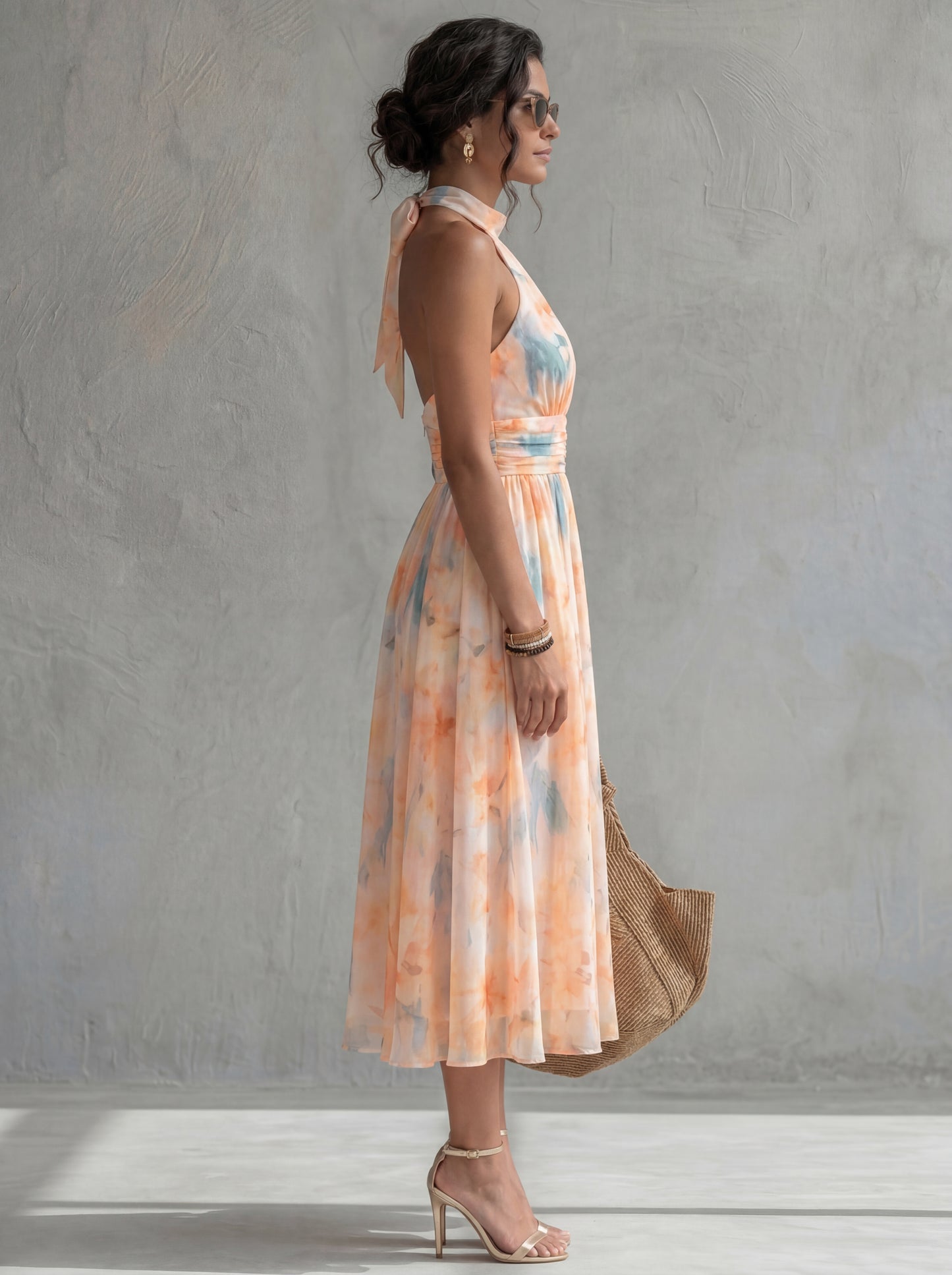 Aurora - Vestido con cuello halter y estampado