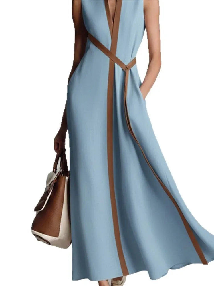 Valeria | Vestido Maxi Mujer Cuello V Rayas