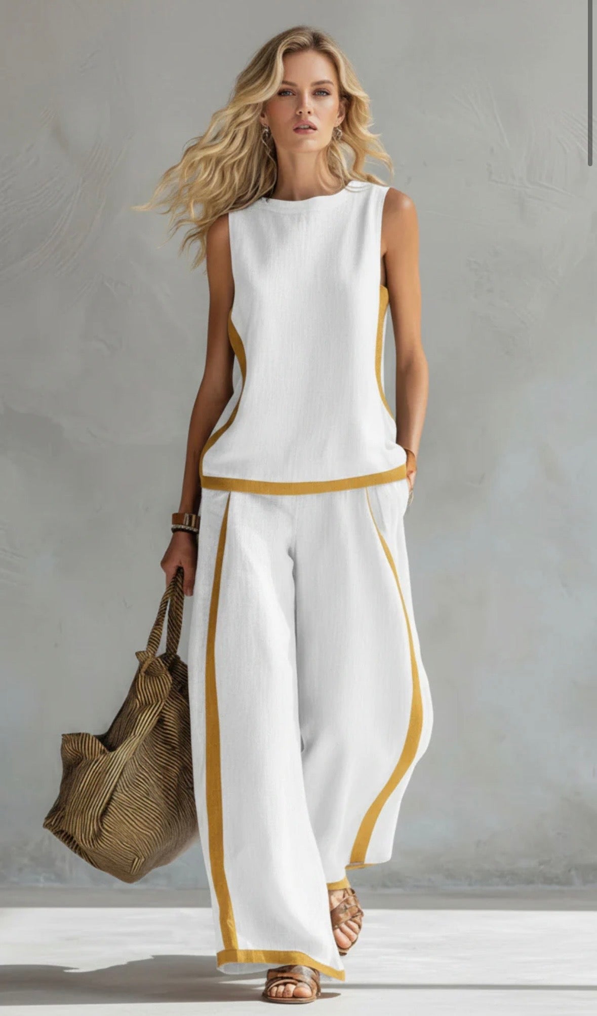 Leila | Conjunto Elegante de Algodón y Lino BLANCO