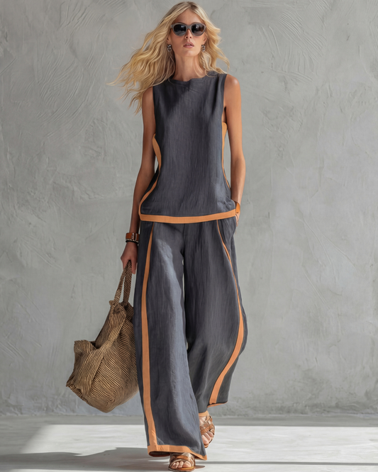 Leila | Conjunto Elegante de Algodón y Lino GRIS