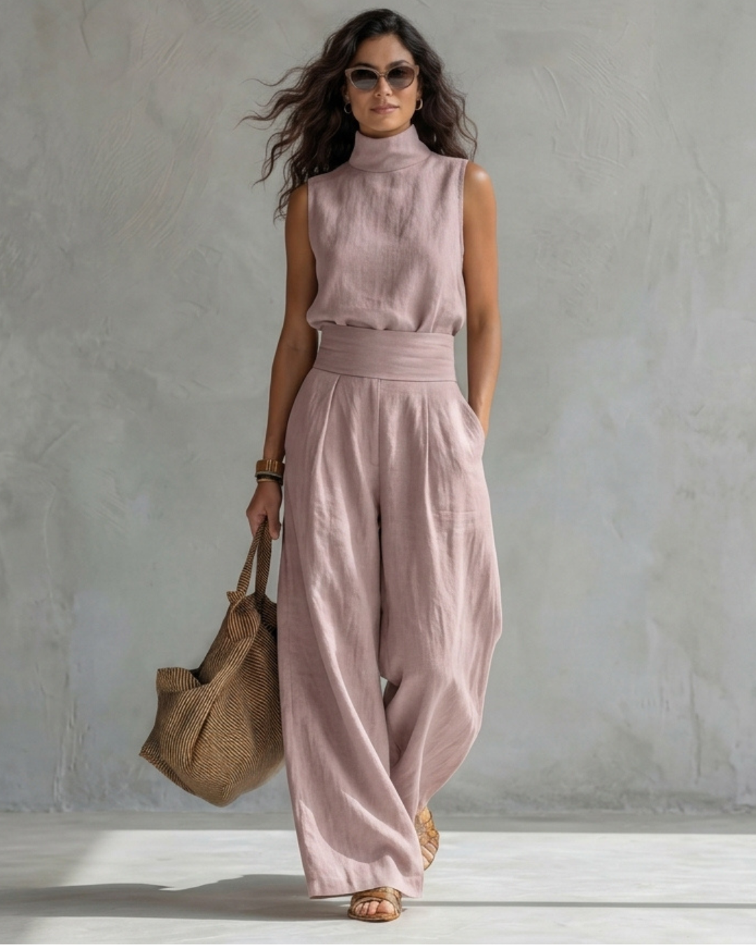 Maria | Conjunto Top y Pantalón Ancho Algodón Lino