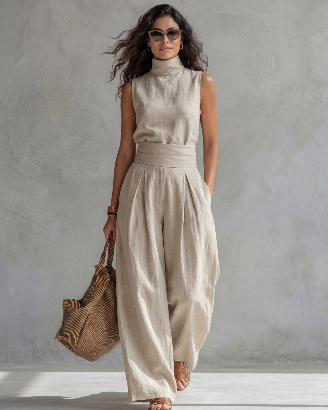 Maria | Conjunto Top y Pantalón Ancho Algodón Lino