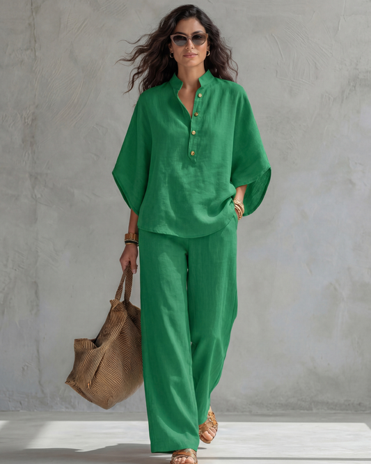 Elena | Conjunto Mujer de Algodón y Lino Verde