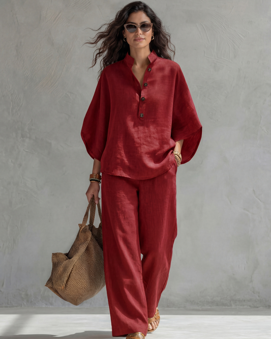 Elena | Conjunto Mujer de Algodón y Lino Rojo