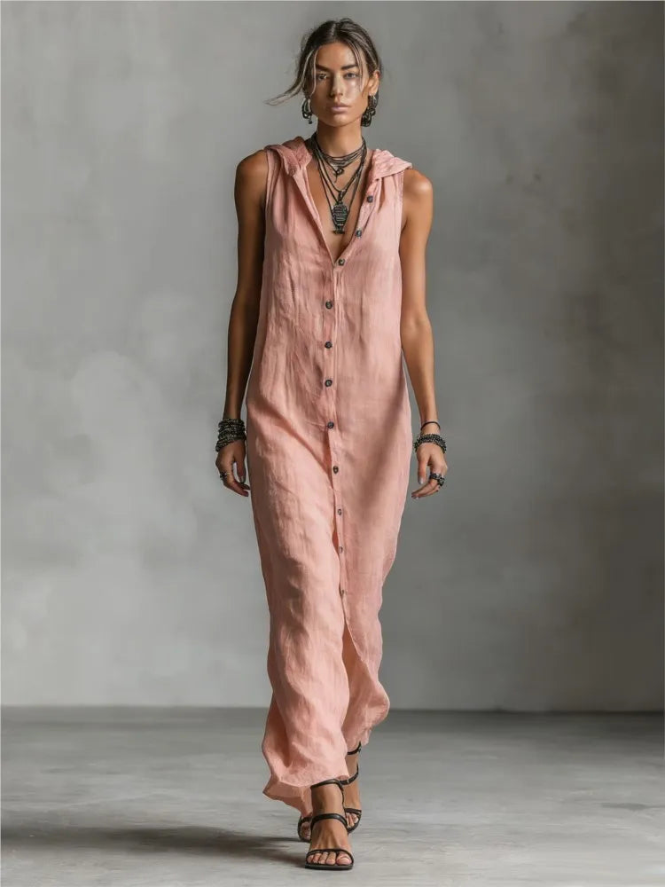 Camila | Vestido Algodón Lino con Capucha