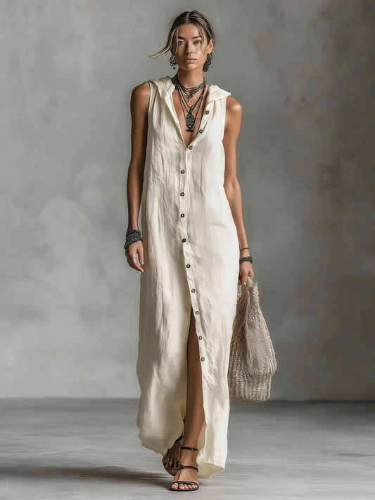 Camila | Vestido Algodón Lino con Capucha