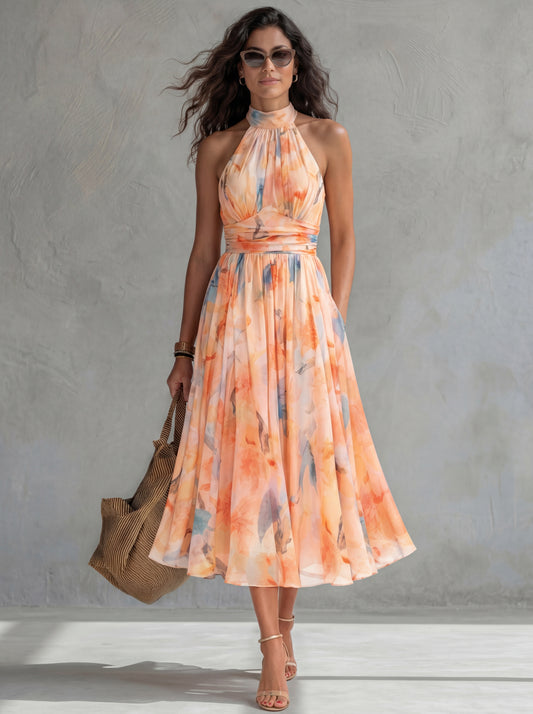 Aurora - Vestido con cuello halter y estampado