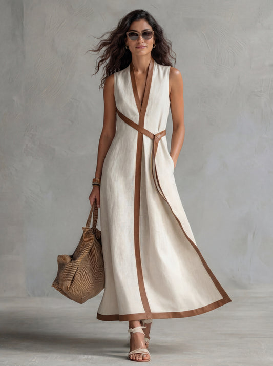 Valeria | Vestido Maxi Mujer Cuello V Rayas