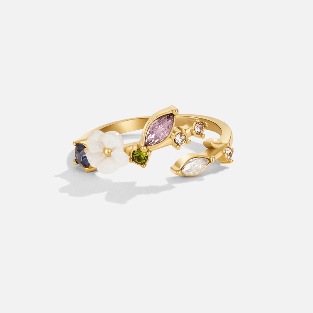 Anillo Crystal White Blossom Dorado