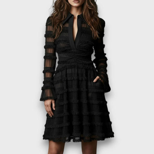 Parisa | Vestido midi con flecos transparentes